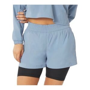 WeWoreWhat Windbreaker Bike Shorts in Dust Blue with Black Under Shorts Size L